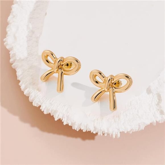 Gold Bow Knot Earrings - Picture 4 of 7